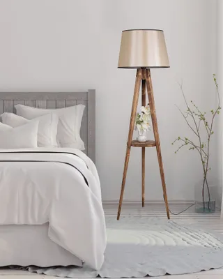 Produktbild von Opviq, Sehbalı Tripod Yanık Lambader Pramit 15-3 Abajurlu, Stehlampen, Braun, Holz, 45 x 45 x 160 cm