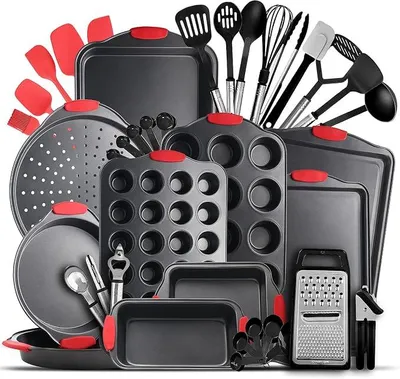 Productafbeelding van Set bakvormen, 39-delig premium bakset, antiaanbak bakvormen, BPA-vrij, koekvormen voor het bakken, antiaanbak set, stalen bakplaten voor de oven, inclusief muffinbakvorm, cakevorm en zwarte keukenhulpmiddelen