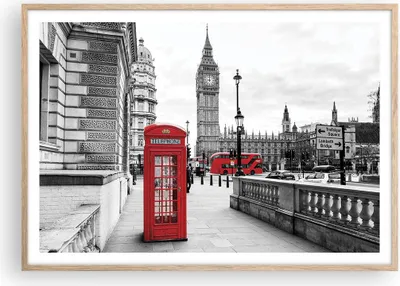 Produktbild von Gerahmtes Poster - Rahmen in heller Eiche - Schuppen Telefon London - 100x70 cm - Wand Bild - Wanddeko - Wandbilder - Wandposter - Bilderrahmen - Bilder - Kunstdruck - Wandbild - P2NAA100x70-4326
