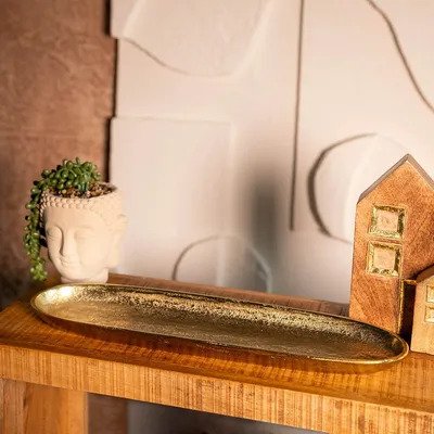 Obrázek produktu pro Dekorativní postavička bytová dekorace servírovací tác servírovací deska servírovací talíř GIRONA dlouhá zlatá 39x12x3 cm HOMLA
