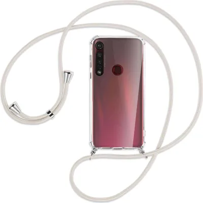 Produktbild von Handykette Backcover-Schutzhülle mit Band (Metall silberfarben) für Motorola Moto G8 Plus - broken white