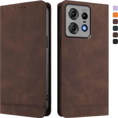 Produktbild von Hülle für Motorola Edge 50 Pro, Retro Kunstleder Ständer Klapphülle mit Kartenfächer und Magnetische Braun