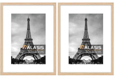 Obrázok produktu pre Rám na obrázky 30x40 cm s paspartou, drevený, sada 2 kusov, prírodná farba
