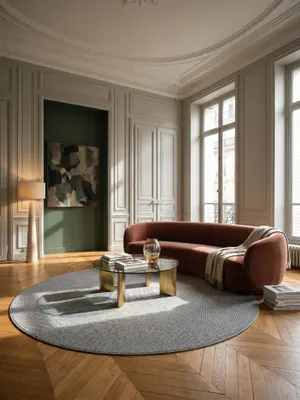 Teppich Silber rund im Wohnzimmer Einrichtungsidee