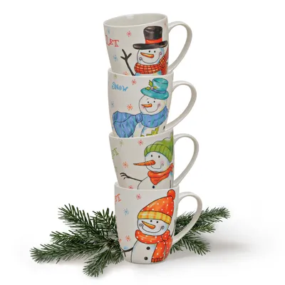 Produktbild von Weihnachtstassen 4er Set Schneemänner mit Spruch Let it snow