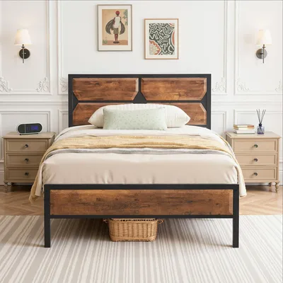 Produktbild von Metallbettgestell 90 x 200 cm mit Holz-Kopfteil