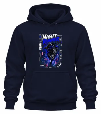 Immagine prodotto di Felpa con cappuccio, stile anime cyberpunk, ispirata a città futuristiche, ninja, Giappone, anni 2000, manga, colore blu navy, taglia M
