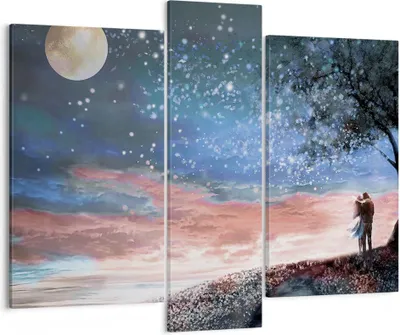 Produktbild von Bild auf Leinwand - Leinwandbild - 3 Teile - Himmel Mond Liebhaber - 95x80cm - Wand Bild - Wanddeko - Wandbilder - Leinwanddruck - Bilder - Wanddekoration - Leinwand bilder - Wandbild - CB95x80-4800