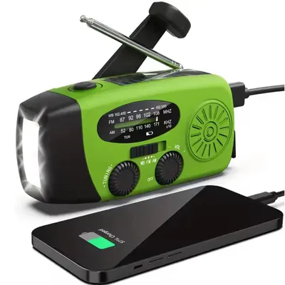 Productafbeelding van PolkaHome noodradio solar opwindbaar zonne-energie noodradio met zwengel, USB-oplaadfunctie voor mobiele telefoons, AM/FM weerradio voor