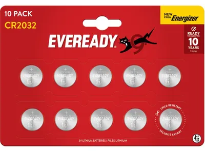 Image de Piles Eveready de la marque Energizer, modèle CR2032 (lot de 10), piles bouton lithium de 3V