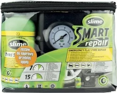 Productafbeelding van Slime bandenreparatieset met compressor en reparatiemiddel. Slimme reparatieset voor banden