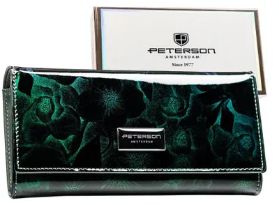 Obrázek produktu pro Peterson dámská peněženka zelená lakovaná květinový vzor RFID 18,5x9,5 cm