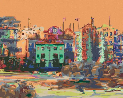 Obrázok produktu pre Zuty - Maľovanie podľa čísel - FAREBNÉ DOMY, 40x50 cm, vypnuté plátno na rám