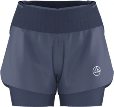Dunkelblaue Ultra Distance Shorts von La Sportiva mit elastischem Bund und seitlicher Tasche.