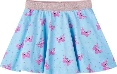 Produktbild von Kinderrock Blau Gr. 104 A-Linie mit Schmetterlingen und Herzen, elastischem Bund