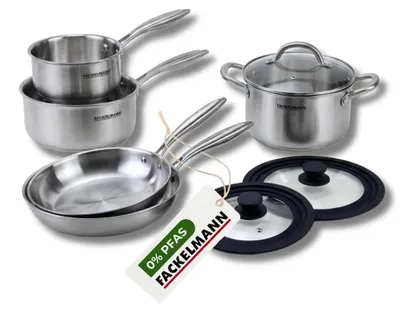 Image de Batterie de cuisine 2 poêles 24/28 cm et couvercles 2 casseroles 14/18 cm 1 faitout 20 cm Fackelmann Vita3
