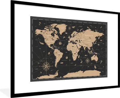 Produktbild von MuchoWow® Gerahmtes Poster Karte - Welt - Braun 90x60 cm - Poster mit Schwarzem Bilderrahmen Wandposter Rahmen Foto Bilder - Wanddekoration - Fotos
