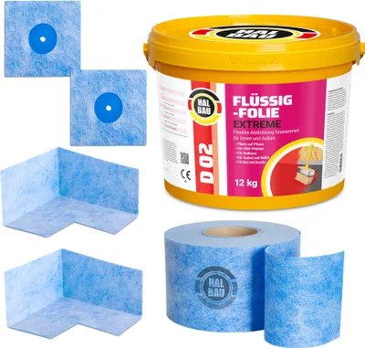 Produktbild von Dichtset Balkon Dusche Flüssigfolie 12kg Dichtband 15m Ecken Aussen Innen H318
