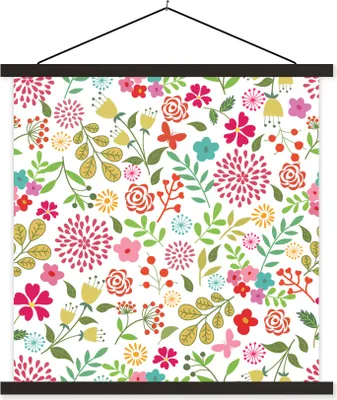 Produktbild von MuchoWow® Textilposter Blumen - Farben - Muster 90x90 cm mit schwarzem Rahmen - Magnetisches