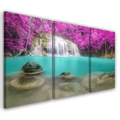 Produktbild von Triptychon auf leinwand lila landschaften 120x80 cm Feeby lila wandbild bereit zum aufhängen