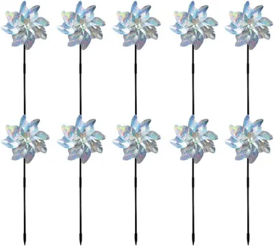 Produktbild von 10 reflektierende Windmühlen aus PVC zur Gartendekoration und Vogelabschreckung im Außenbereich