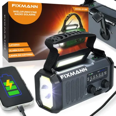 Zdjęcie produktu dla Przenośne Radio Solarne Na Korbkę Awaryjne Lampka Alarm Sos 10000Mah Czarne