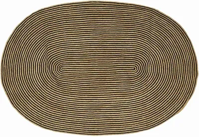 Produktbild von Ovaler Juteteppich 152x245 cm – handgewebter Kurzflorteppich in Natur und Schwarz für Wohnzimmer, Esszimmer und Flur, moderner Naturfaserteppich im Boho-Stil
