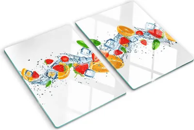 Imagen del producto de Cubierta para placa de cocina – Cubierta para placa de inducción – Placa de vidrio protectora – 2 unidades de 40x52 cm – Placas de vidrio protectoras para cocina – Vidrio templado – Frutas con hielo
