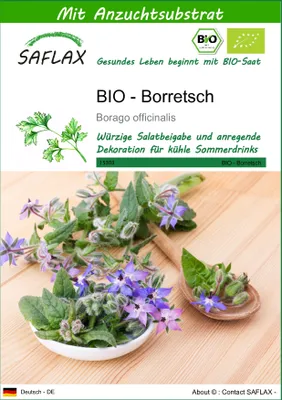 Produktbild von SAFLAX - BIO - Borretsch - Borago officinalis - 40 Samen - Mit keimfreiem Anzuchtsubstrat