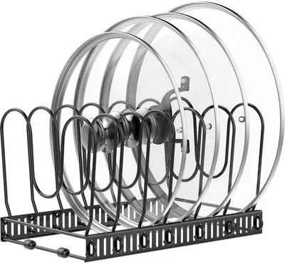 Imagen del producto de Soporte para sartenes y tapas Ibenzoa®, ampliable con 7 separadores ajustables, estructura de hierro resistente, 30x20x16,5 cm, 700 g – ideal para cajones, armarios y encimeras