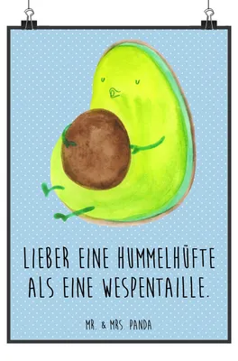 Produktbild von Mr. & Mrs. Panda Bild Avocado Pfeifen DIN A2 - Blau Pastell - Geschenk, drucke, wanddeko, Ernährung, Rund, Abnehmen, Wandbild, Plakat, Posterdruck, Schwanger