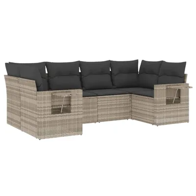 Produktbild von vidaXL 6-tlg. Garten-Sofagarnitur mit Kissen Hellgrau Poly Rattan