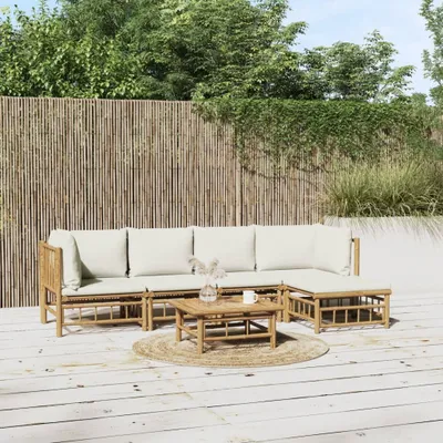 Produktbild von 6-tlg. Garten-Lounge-Set mit Cremeweißen Kissen Bambus , Gartenmöbel-Sets Design 2024
