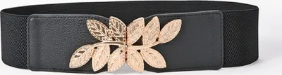 Zdjęcie produktu dla Stylowy Retro Pasek Leaf Czarny/Złoty - Doskonałe Dopełnienie Twojej Stylizacji KP12635