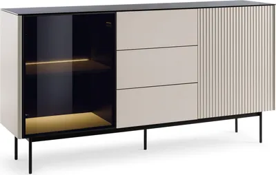 Produktbild von Masseno Kommode VELLUTO 157 cm Sideboard mit 3 Schubladen und 2 Türen für Wohnzimmer Schlafzimmer Modern 157x39x84 cm Kaschmir / Kaschmir
