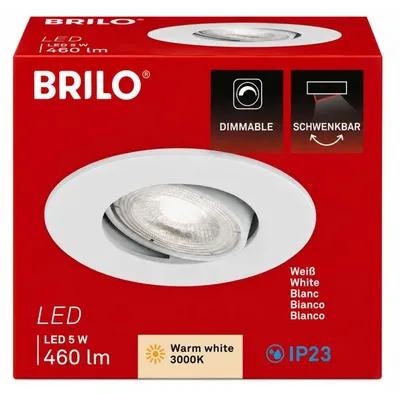 Productafbeelding van Briloner LED inbouwlamp, IP23, dimbaar, 5W, 460 lm, 3000 K (warm wit), rond, wit, 230V