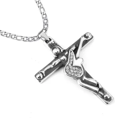 Image de AFSTALR Johnny Hallyday Pendentif Croix Métal Argent Femme Homme