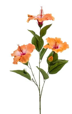 Produktbild von künstlicher Hibiskuszweig mit 3 Blüten orange H. 82cm Emerald Kunstblumen