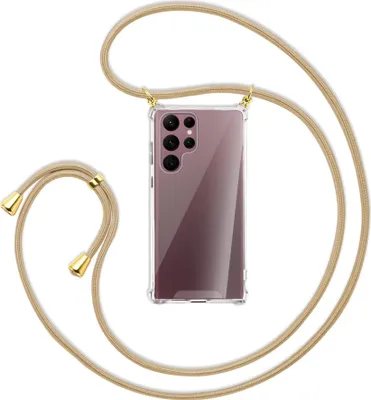 Produktbild von Handykette Backcover-Schutzhülle mit Band (Metall goldfarben) für Samsung Galaxy S22 Ultra 5G (S908) - caramel