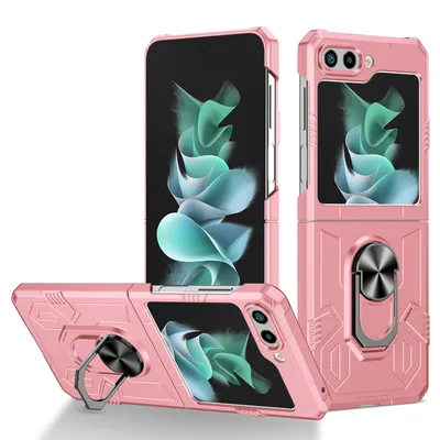 Obrázek produktu pro Pouzdro pro Samsung Galaxy Z Flip 5, robustní tvrdý PC, nárazuvzdorné Pouzdro s držákem prstenu a stojánkem Růžový