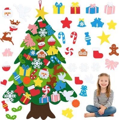 Produktbild von XMTECH DIY Filz-Weihnachtsbaum mit 32 abnehmbaren Dekorationen – Kreative Tür- und Wanddeko für Kinder, Weihnachten Home Deko, Typ C