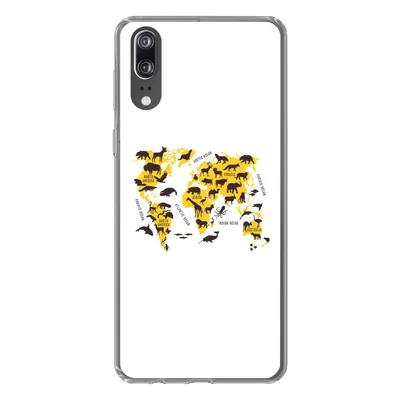 Produktbild von MuchoWow® Handyhülle Schutzhülle Hülle für Huawei P20 Weltkarte - Tiere - Gelb Silikon Softcase Handy Hülle - Hardcover