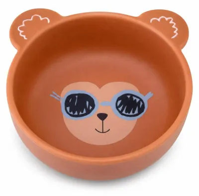 Produktbild von RICE Melaminschale Bär blaue Brille 350 ml terracotta BPA-frei
