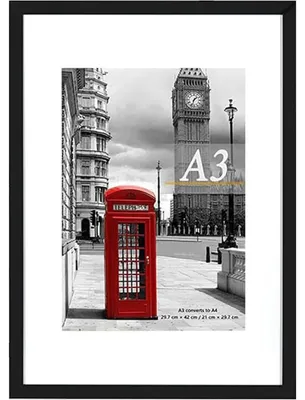 Image de Cadre photo format A3, 29,7 x 42 cm, noir, autoportant et fixable au mur, 1 pièce