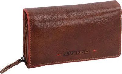 Produktbild von Damen Geldbörse aus rotbraunem Leder, 15x9,5x3,5cm, 22 Kreditkartenfächer, Sichtfach, Außenreißverschluss