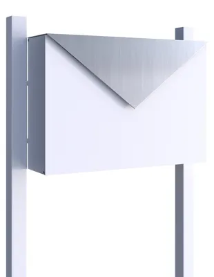 Produktbild von Standbriefkasten Letter in Weiß mit Edelstahlklappe