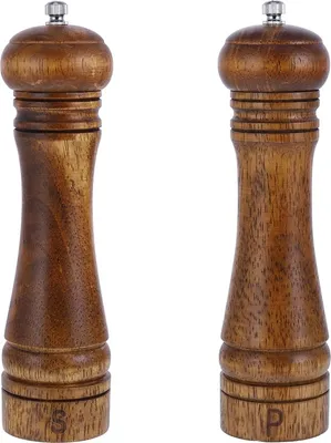 Produktbild von qiangzhipow 2.tlg Holz Salz- und Pfeffermühlen Set, Manuelle Salzmühle Pfeffermühle, Salzstreuer Nachfüllbar, 8 Zoll