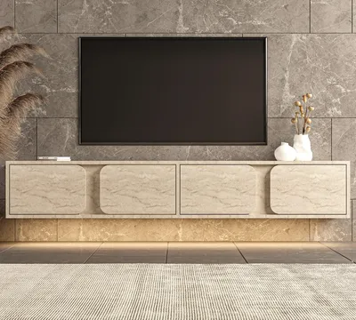 Zdjęcie produktu dla Skye Decor, wysokiej jakości stojak na telewizor (3-częściowy), trawertyn, 100% melamina, montaż na ścianie