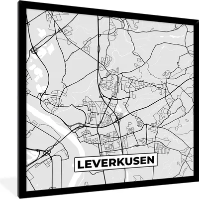 Produktbild von MuchoWow® Gerahmtes Poster Deutschland - Karte - Stadtplan - Leverkusen 40x40 cm - Poster mit Schwarzem Bilderrahmen Wandposter Rahmen Foto Bilder - Mit Rahmen - Wanddekoration Schlafzimmer