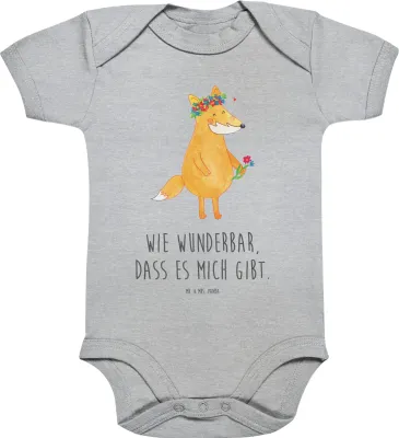 Produktbild von Mr. & Mrs. Panda Babybody Fuchs Blumen 3. - 6. Monat - Heather Grey - Geschenk, Liebe, Strampler Baby, Einteiler, Blumenkranz, Blumenliebe, babykleidung body, Motivation